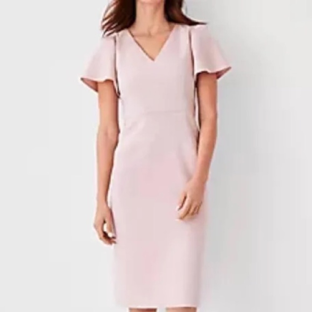 Ann Taylor NWT Pink V Neck Flutter Sleeve Sheath Dress with
